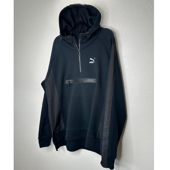 Puma Mens Black & Vinyl 3/4 Zip Pullover Thin Hooded Sweatshirt XL - Picture 3 of 15